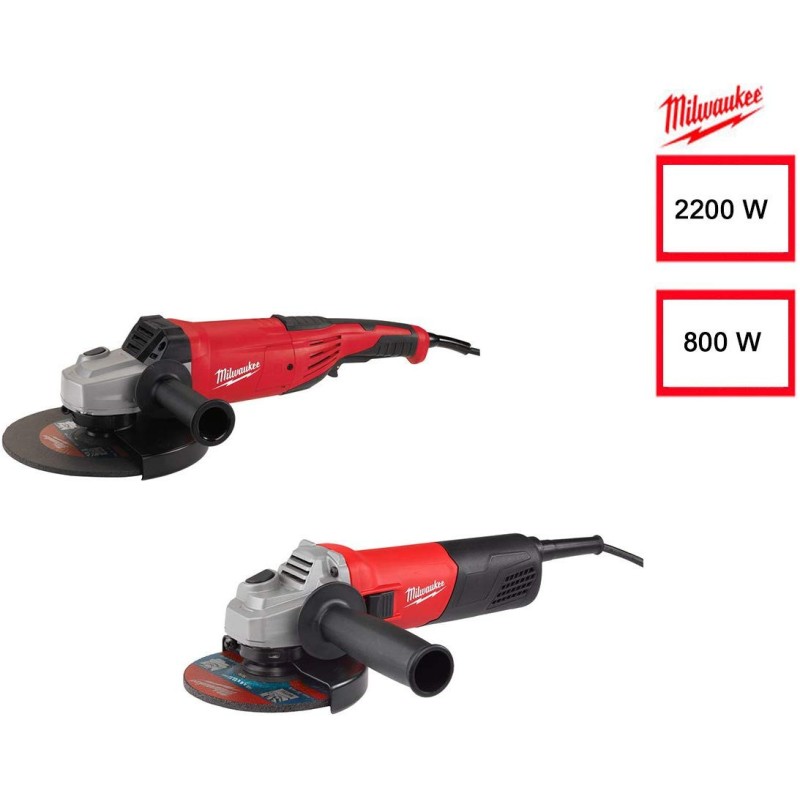 Lot de 2 meuleuses AG 22-230 DMS 2200 W Ø230mm et AG 800-125E 800W Ø125mm - MILWAUKEE - 4933451567