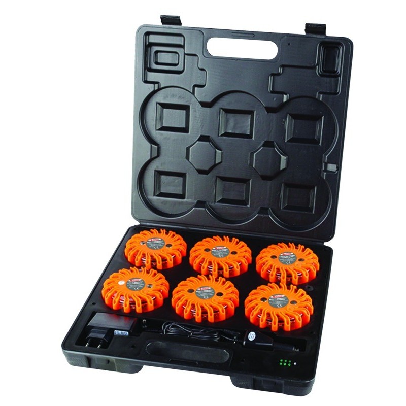 Valises de 6 balises LED magnétiques, rechargeables - TALIAPLAST - 500205