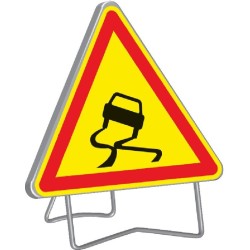 Panneau de signalisation AK4 "CHAUSSEE GLISSANTE" 1000mm classe 1 avec support - Taliaplast - 522003