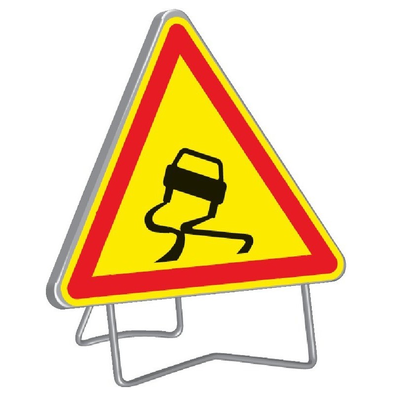 Panneau de signalisation AK4 "CHAUSSEE GLISSANTE" 1000mm classe 1 avec support - Taliaplast - 522003