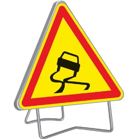 Panneau de signalisation AK4 "CHAUSSEE GLISSANTE" 1000mm classe 1 avec support - Taliaplast - 522003