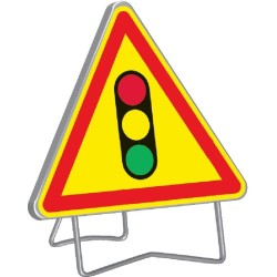 Panneau de signalisation AK17 "FEUX TRICOLORES" 1000mm classe 1 avec support - Taliaplast - 522006