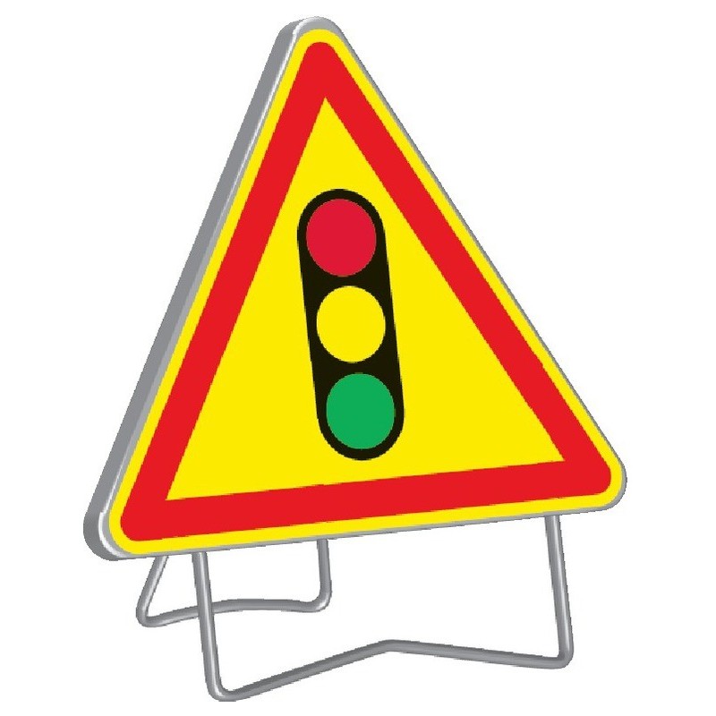 Panneau de signalisation AK17 "FEUX TRICOLORES" 1000mm classe 1 avec support - Taliaplast - 522006