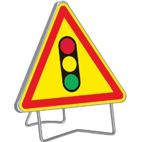 Panneau de signalisation AK17 "FEUX TRICOLORES" 1000mm classe 1 avec support - Taliaplast - 522006