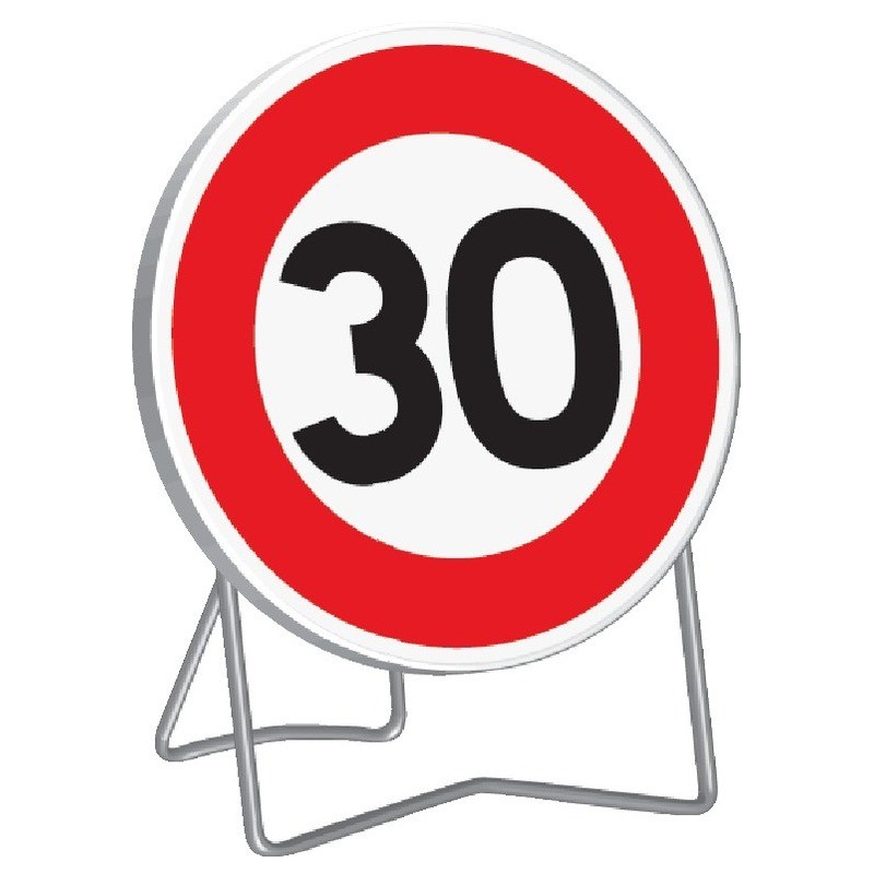 Panneau de signalisation BK6a1 "30KM/H" 850mm classe 1 avec support - Taliaplast - 524012