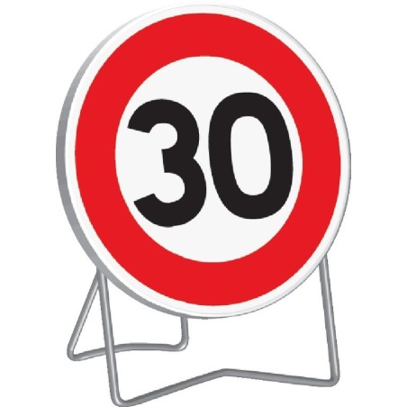 Panneau de signalisation BK6a1 "30KM/H" 850mm classe 1 avec support - Taliaplast - 524012