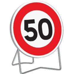 Panneau de signalisation BK14 "50KM/H" 850mm classe 1 avec support - Taliaplast - 524013