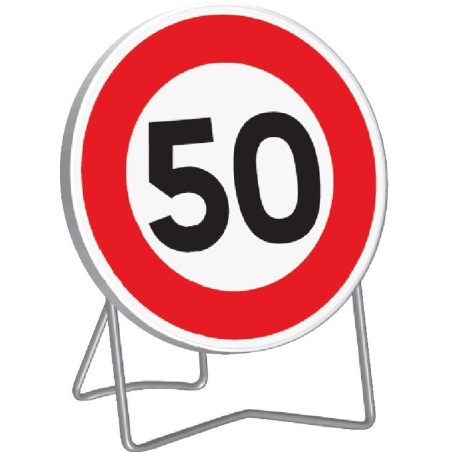 Panneau de signalisation BK14 "50KM/H" 850mm classe 1 avec support - Taliaplast - 524013