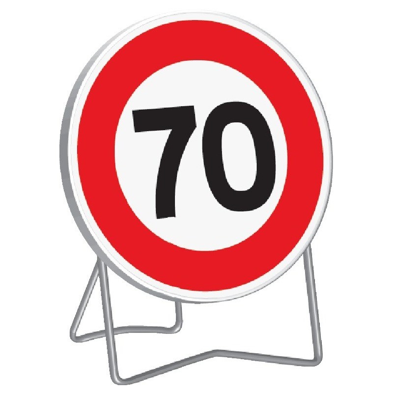 Panneau de signalisation BK14 "70KM/H" 850mm classe 1 avec support - Taliaplast - 524014